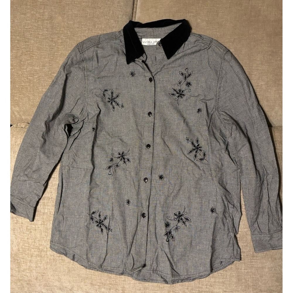 Victoria Jones Woman's Black And White Plaid Blouse -1X